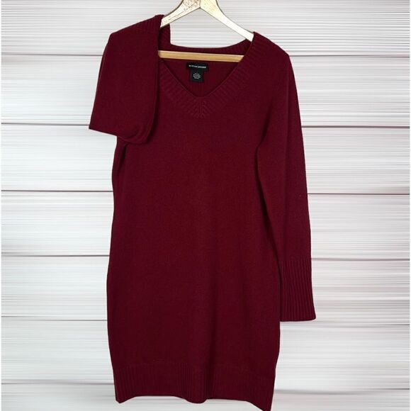Sutton Studio Burgundy Wool Cashmere Blend Sweater Dress V-neck size L - Picture 4 of 13
